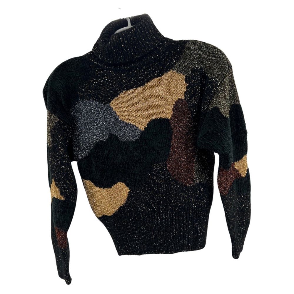 Vintage Liz Claiborne wool blend metallic turtleneck sweater neutral black small
